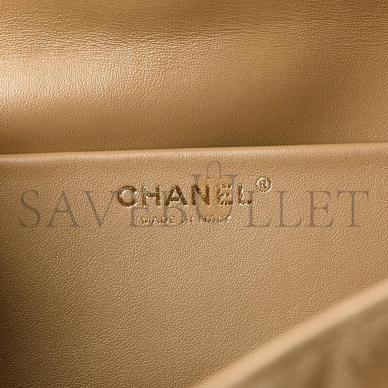 CHANEL SUEDE CALFSKIN SOUPLISSIMO MAXI FLAP DARK BEIGE (38*25*11cm)